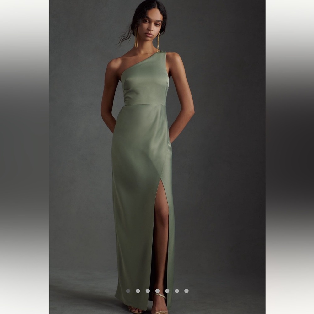 BHLDN Dylan One-Shoulder Satin Side Slit Gown